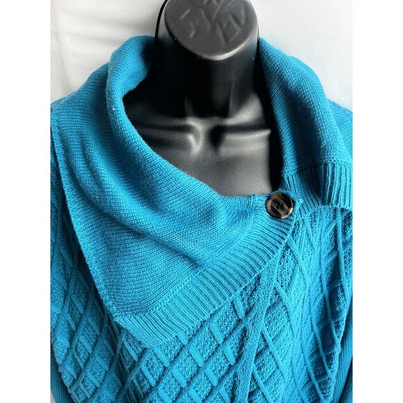 Vintage Anthony Richards Cable Knit Longline Teal Blue Cardigan Sweater Size L - Picture 3 of 12